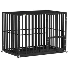 PawHut Heavy Duty Dog Crate, Dog Cage with Wheels for Extra Large Breeds, Metal Pet Kennel with Removable Tray