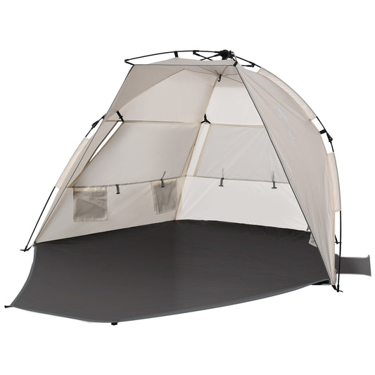1-2 Man Pop-Up Beach Tent, Sun Shelter UV 20+ Protection w/ Long Floor Mesh Windows Sandbags Carry Bag Summer Hut House