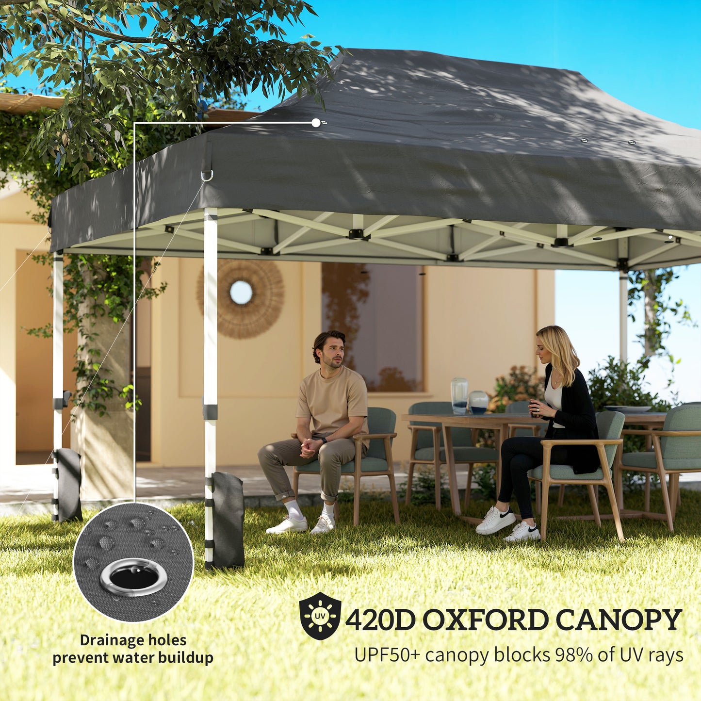 Outsunny 3 x 4.5 m Pop Up Gazebo with Mesh Nettings, UPF50+ Heavy Duty Outdoor Garden Party Tent Marquee, Dark Grey