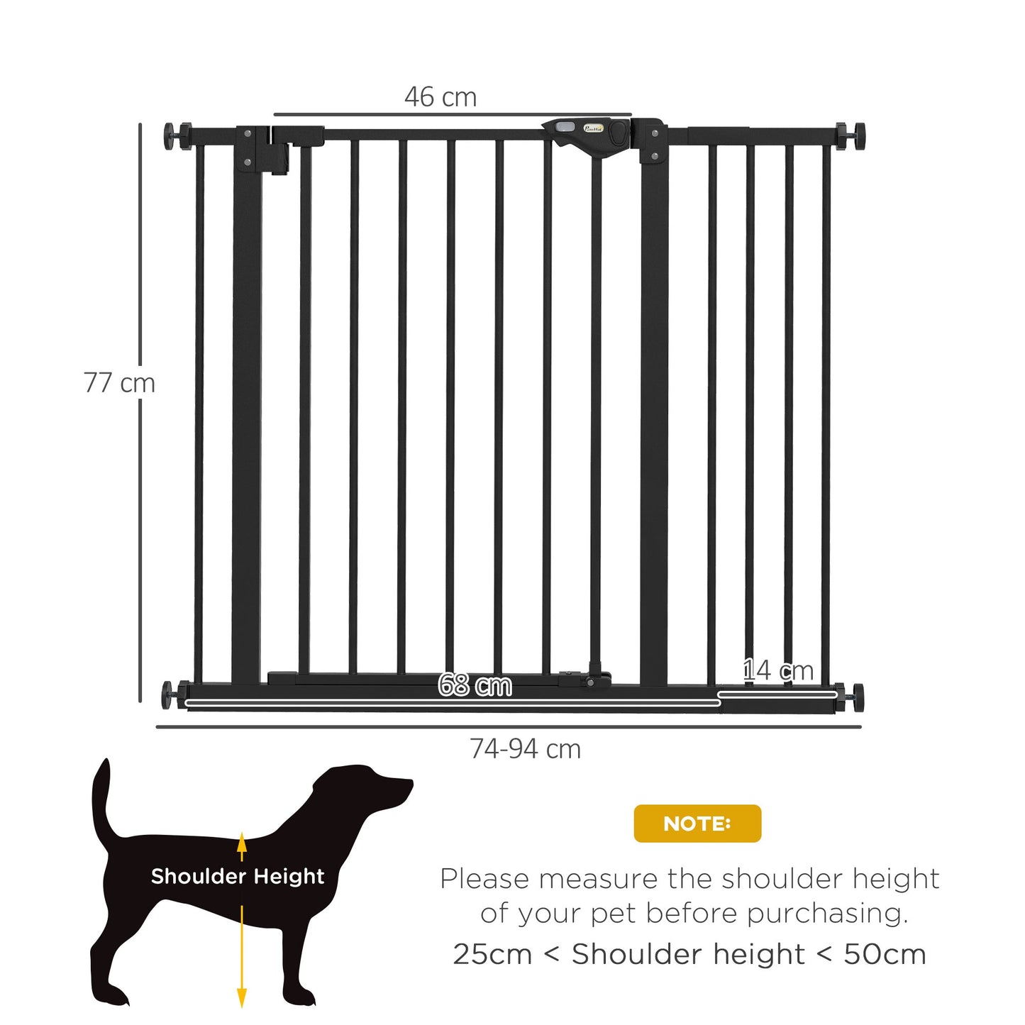 PawHut Adjustable Safety Gate w/ One Extensions, Four Adjustable Screws, Black