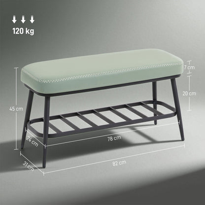 HOMCOM PU Leather Shoe Storage Bench - Green