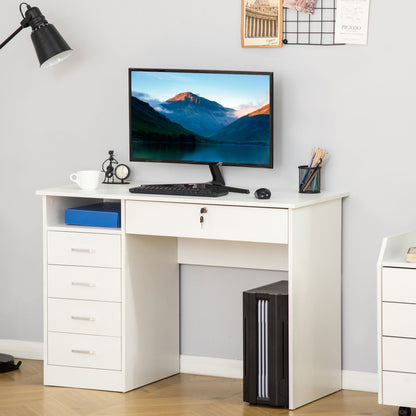 HOMCOM Computer Desk, Home Office Desk with Lockable Drawer, Storage Shelf for Study Bedroom, 110 x 50 x 76 cm, White