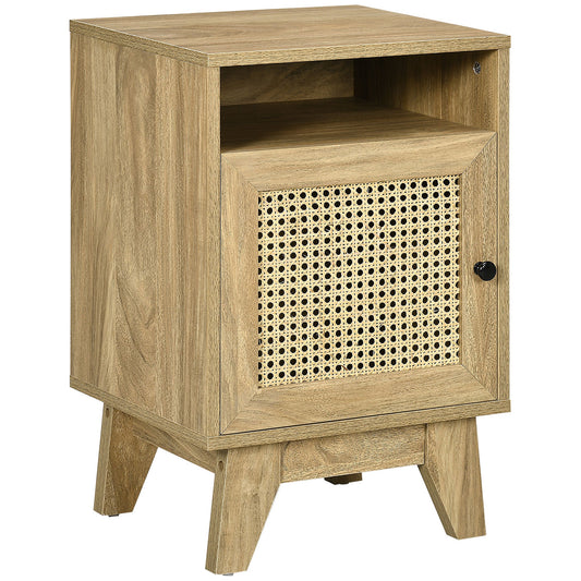 HOMCOM Narrow Rattan Nightstand, Side End Table with Shelf and Cupboard, 39cm x 35cm x 60cm, Natural