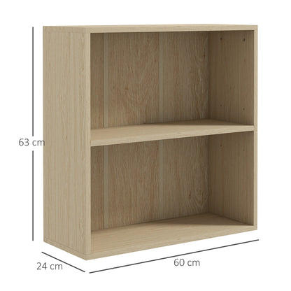 HOMCOM 2 Tier Bookshelf, Low Bookcase with Adjustable Shelf, 2 Compartments for Home Office, Living Room, Study, Natural