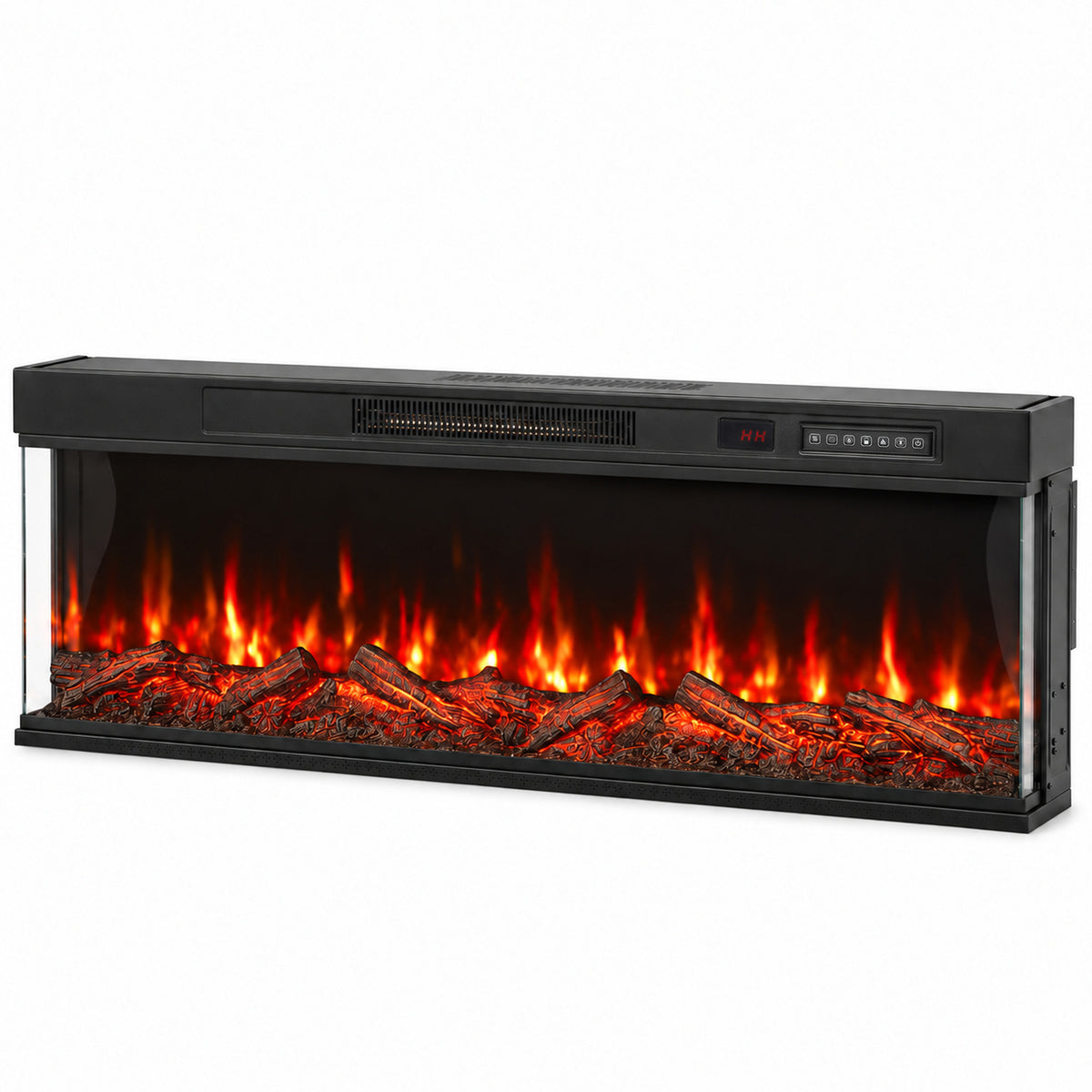 HOMCOM 50" Electric Fireplace Insert, 3-Sided Freestanding/Wall Recessed Electric Fire Heater with Adjustable Flame, 1800W