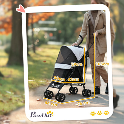 PawHut Foldable Dog Stroller, Lightweight Dog Pram w/ Shoulder Strap, Storage Bag, Cup Holder, Light Grey