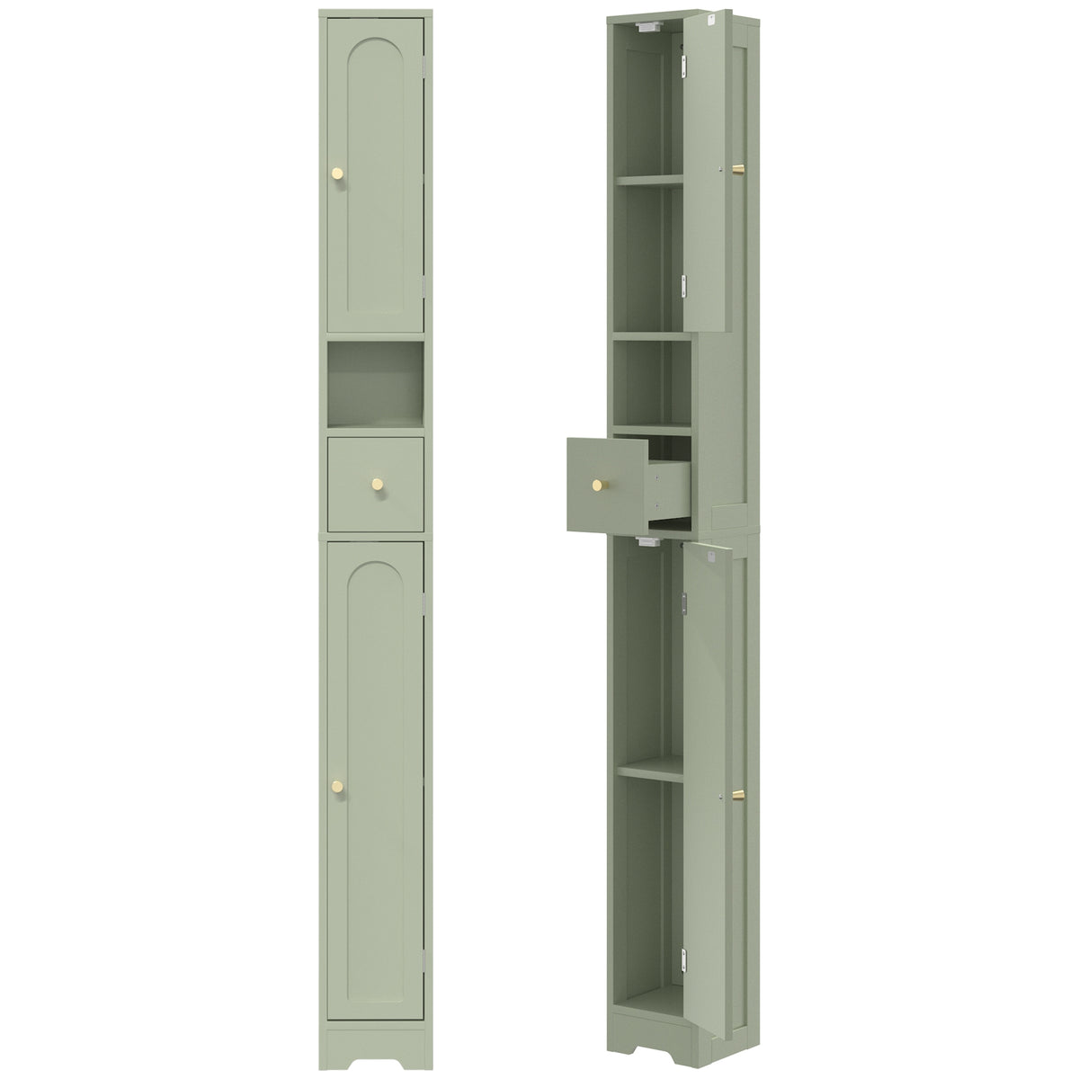 HOMCOM 185 cm Tall Bathroom Cabinet with Arched Doors - Light Green