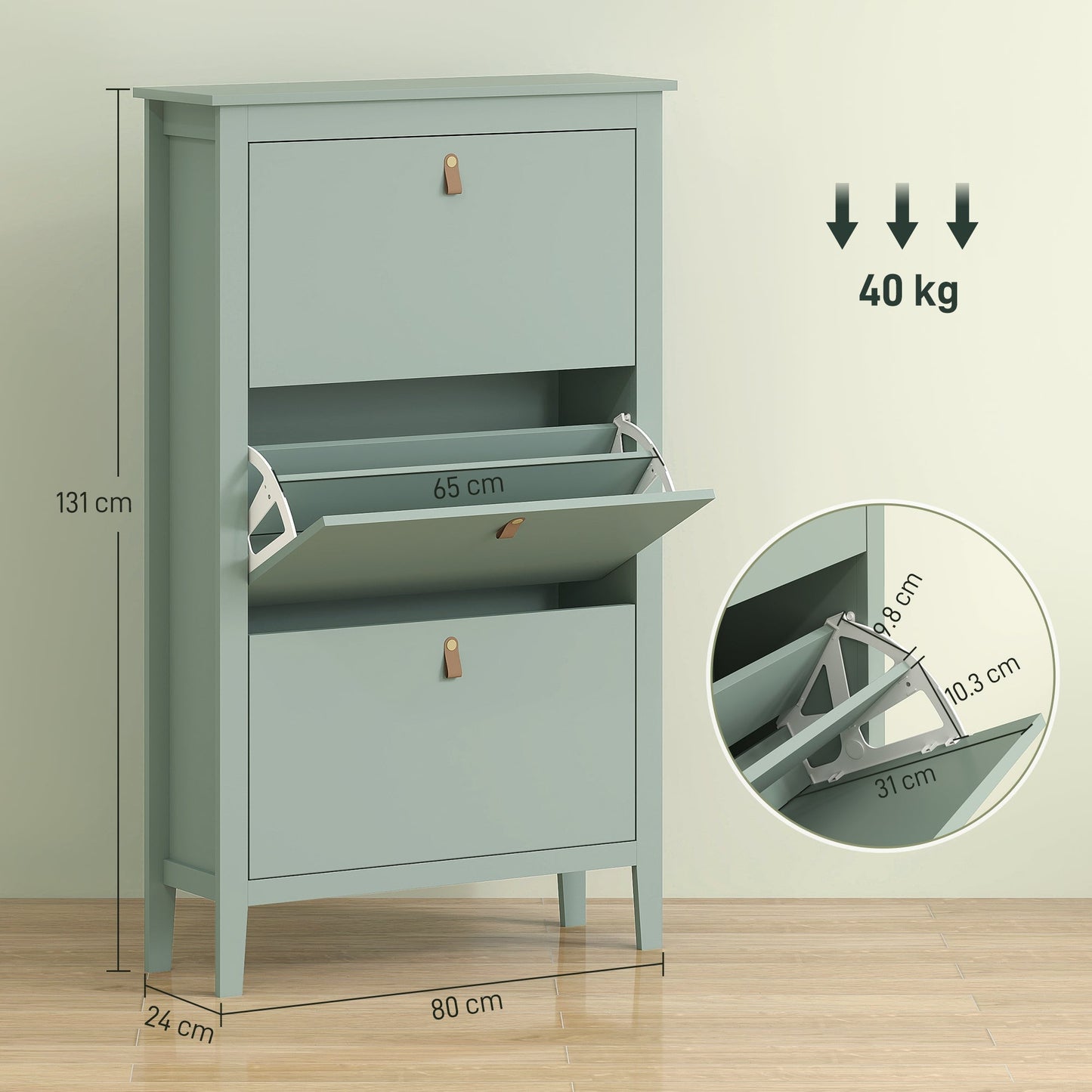 HOMCOM Modern Three-Drawer Shoe Cabinet - Green