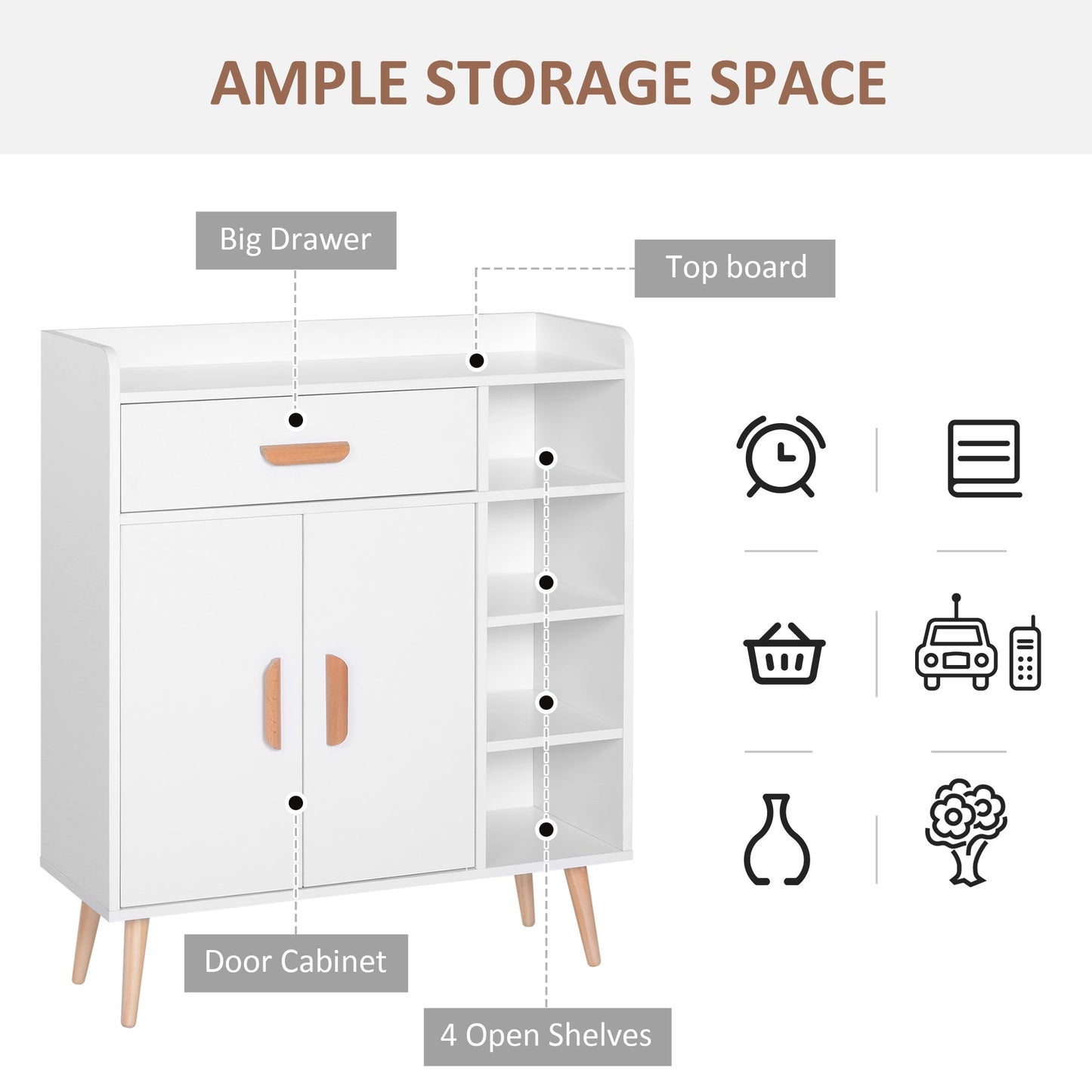 HOMCOM Sideboard, Side Cabinet, Floor Cupboard with Storage Drawer for Hallway, Kitchen, Bedroom, Living Room, White