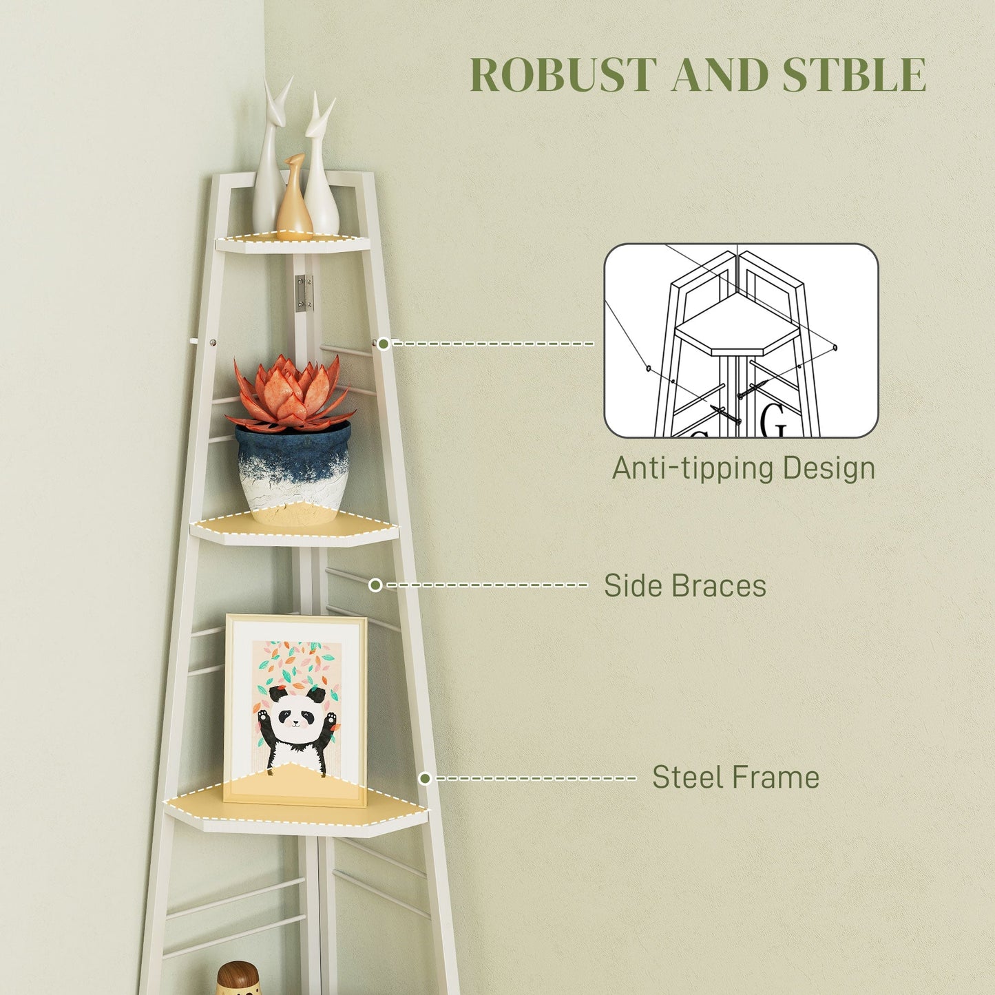 HOMCOM Five-Tier Corner Shelf - White