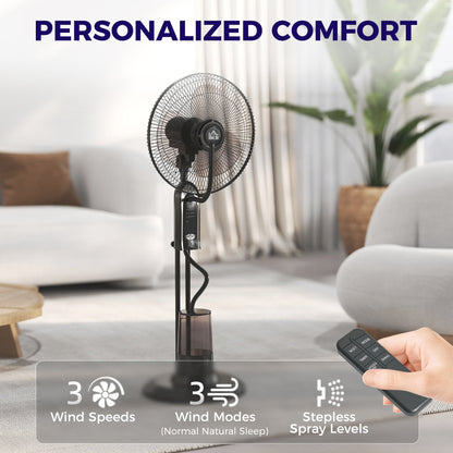 HOMCOM Pedestal Fan with Water Mist Spray, Spray Misting Fan with 70 Oscillation, Tilt Head, 3 Speeds, 3 Modes, Adjustable Mist, 3.2L Water Tank, for Home, 120 cm