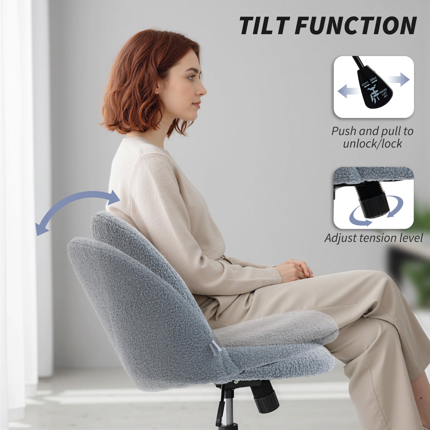 HOMCOM Teddy Fleece Office Chair with Wheels - Grey