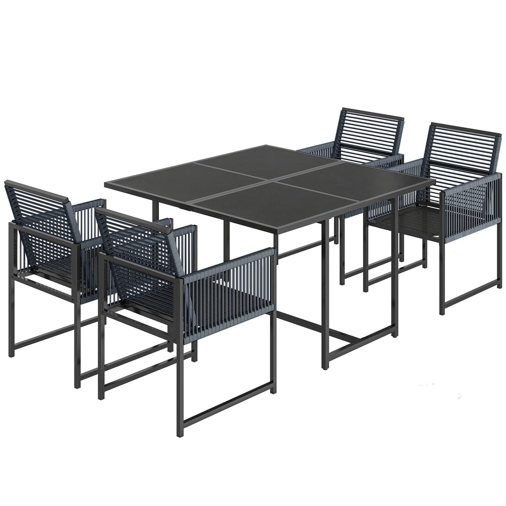 Outsunny 5 Pieces Garden Dining Set, Outdoor Patio Cube Set, 4 Seater Outdoor Table and Chairs with Foldable Backrest, Dark Grey