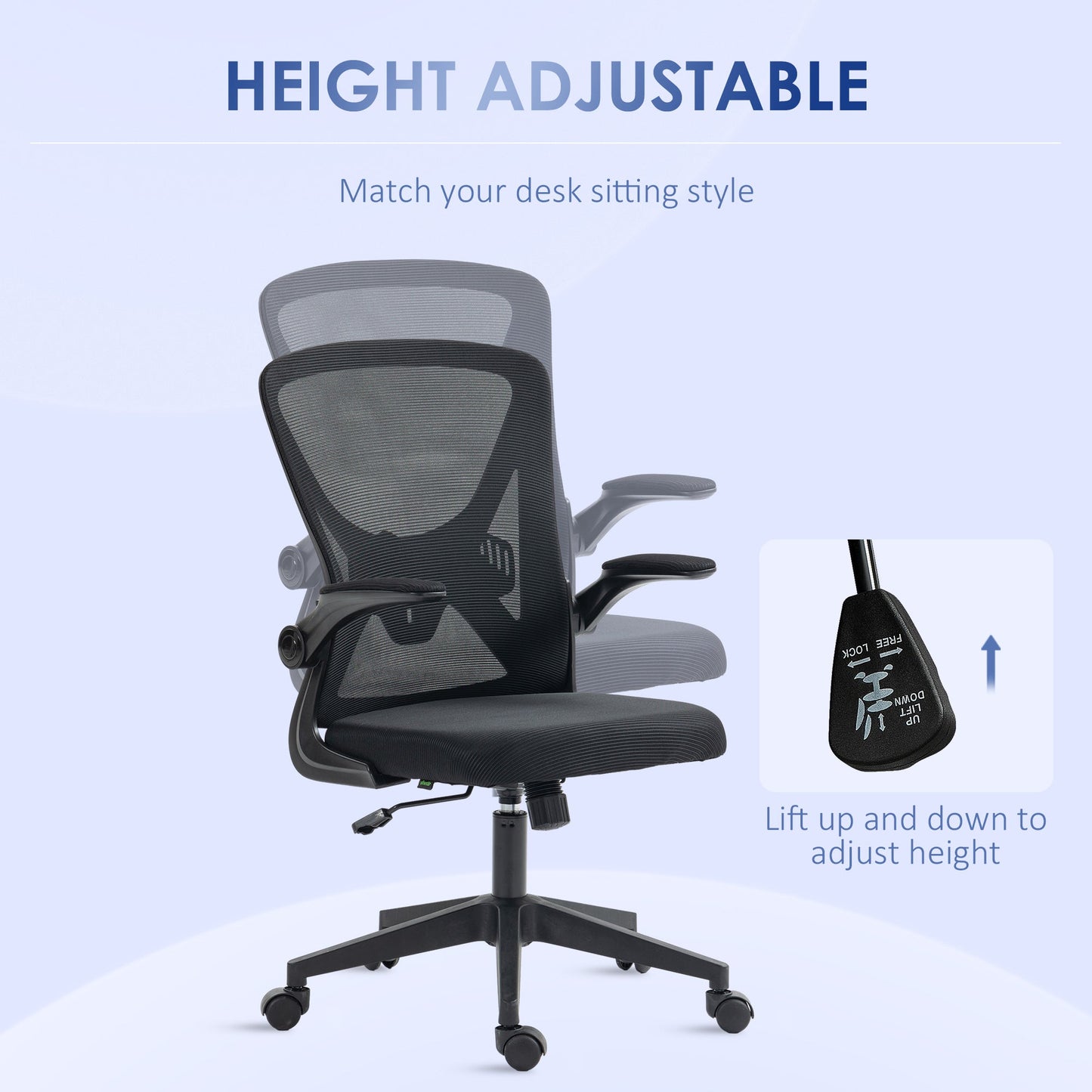 Vinsetto Mesh Office Chair with Flip-up Armrests, Ergonomic Computer Desk Chair with Lumbar Support and Swivel Wheels, Black