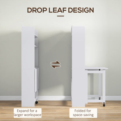 HOMCOM Foldable Desktop, Computer Desk with Storage Shelves, 80 x 69 x 155 cm, White