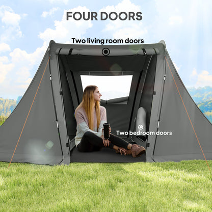 Outsunny 3 Man Camping Tent with Living Area and 2 Bedrooms, 3000mm Waterproof Family Tent with Sewn-in Groundsheet, Portable Dome Tent with Bag for Hiking, Festival, Backpacking, Drak Grey