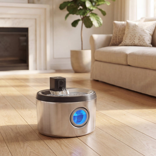 PawHut Wireless Cat Water Fountain for Drinking Stainless Steel, 4L/135oz Battery Operated Cat Fountain Cordless, 6 Filters