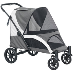 PawHut Foldable Pet Stroller for Large Dogs with 4 Big Wheels, Shock-Absorbing Frame, Safety Leashes, Brakes, Dark Grey