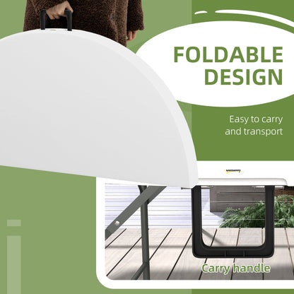 122cm Folding Garden Table, Outdoor HDPE Round Picnic Table for 6, Patio Table with Metal Frame, White