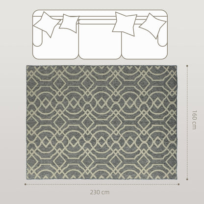 HOMCOM UV Resistant Indoor & Outdoor Area Rug, Easy-Cleaning Machine Washable Rug with Geometric Pattern for Patio, Garden, Kitchen, Bathroom or Living Room, 230 x 160 cm, Grey