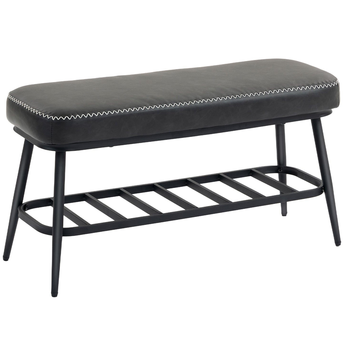 HOMCOM PU Leather Shoe Storage Bench - Charcoal Grey