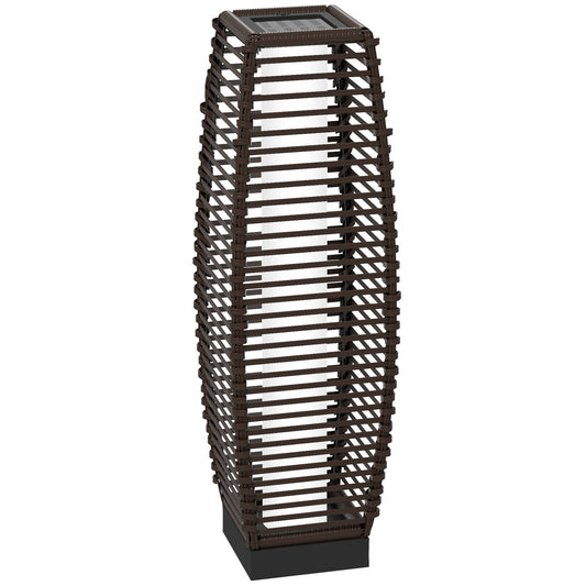Outsunny Rattan Solar Floor Lamp,  68cm Tall Outdoor Garden Lantern Pathway Light & Decorative Lighting with Auto On/Off LED Lights, IP44, for Porch, Yard, Courtyard, Deck, Brown