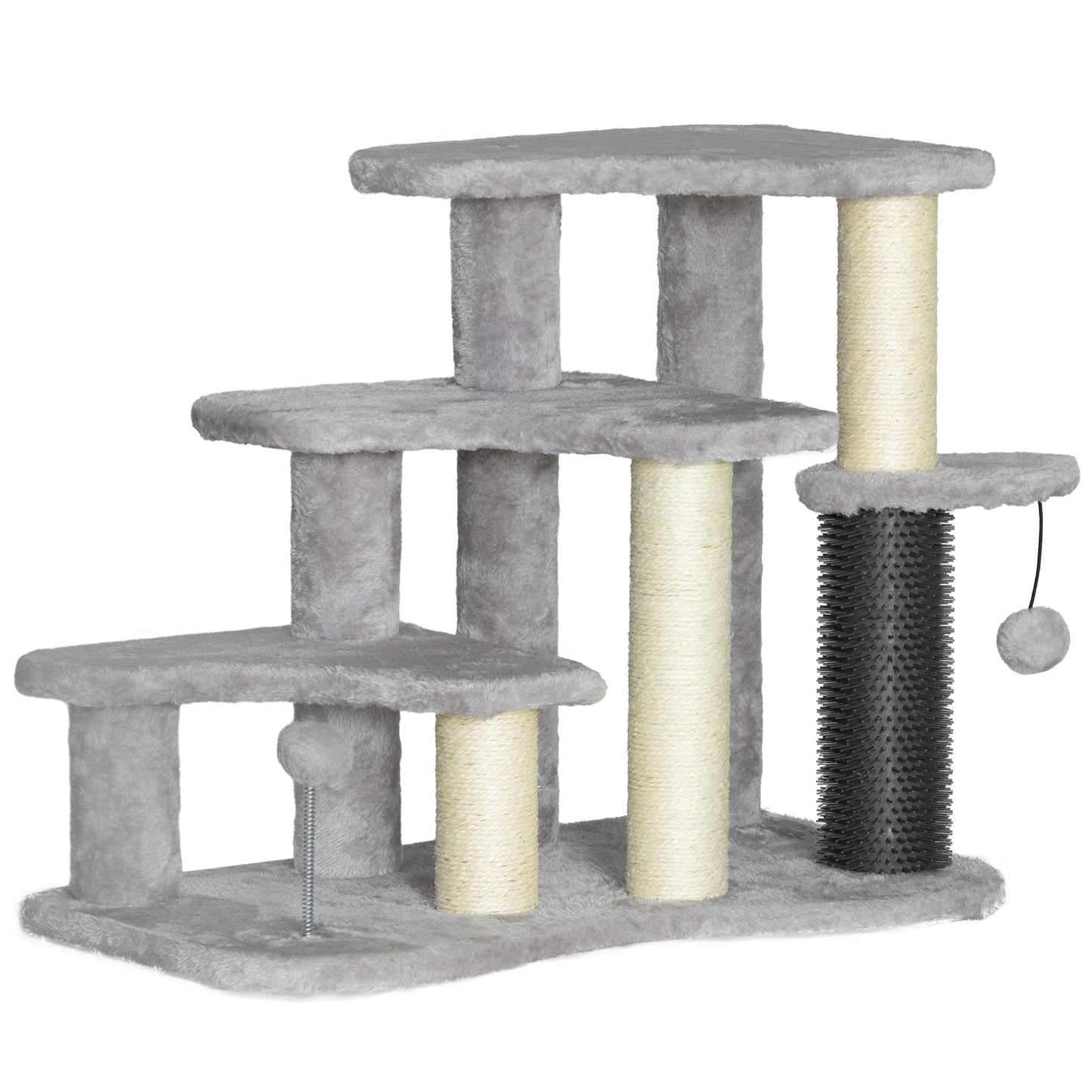 PawHut 2-in-1 Cat Tree, Pet Stairs w/ Scratching Post, Toy Balls, for Bed, Sofa, Couch, Light Grey