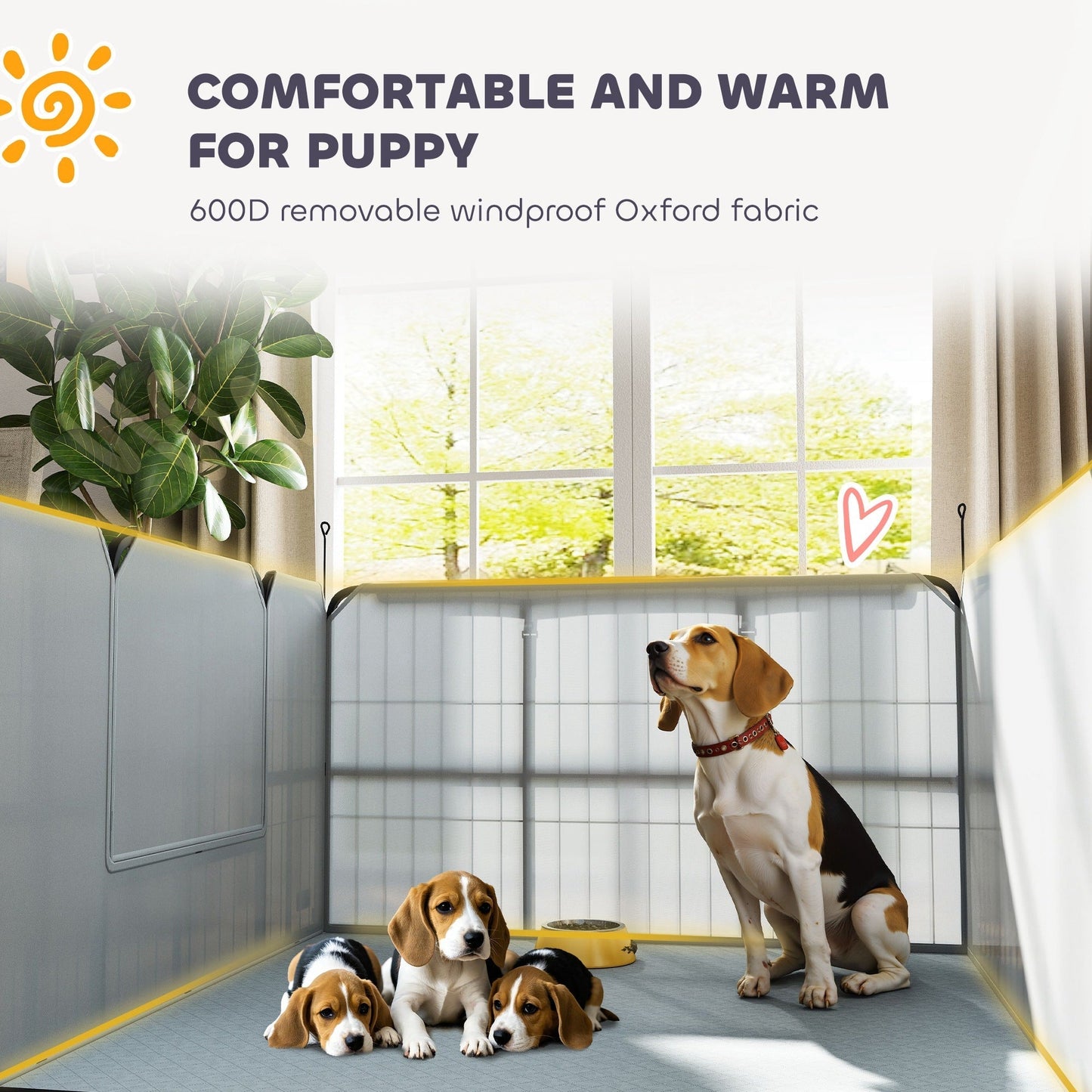PawHut Steel Dog Whelping Box with Washable Whelping Pad, Wind-Resistant Cloth, for Small, Medium Dogs, 102 x 102 x 60cm