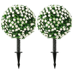 HOMCOM Artificial Rose Topiary UV Resistant, 2-Pack Fake Plants, 55 cm, White
