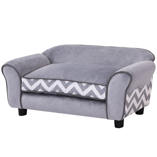 PawHut Dog Sofa Bed for XS-Sized Dogs, Cat Sofa with Soft Cushion, Pet Chair Lounge with Washable Cover, Removable Legs, Wooden Frame - Grey