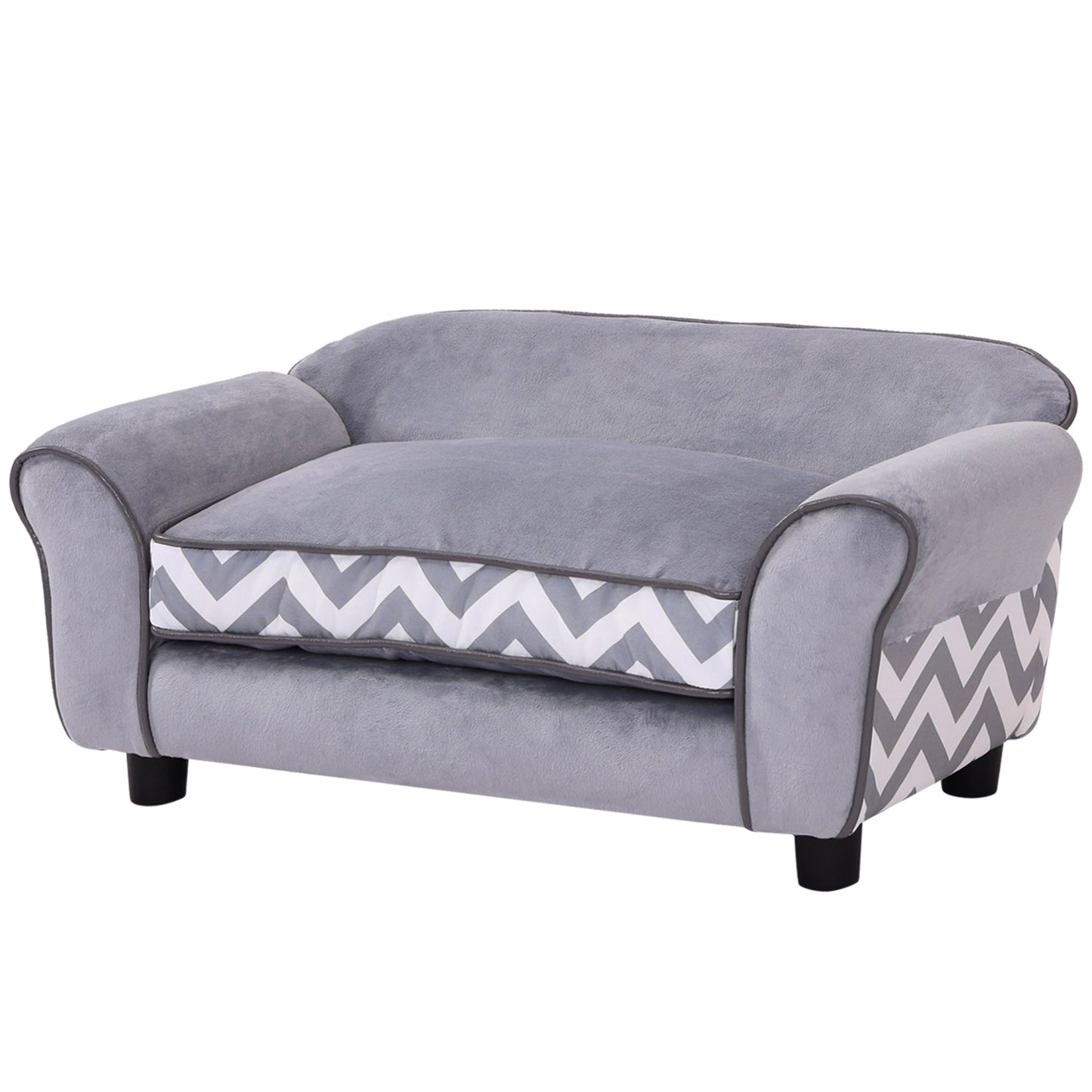 PawHut Dog Sofa Bed for XS-Sized Dogs, Cat Sofa with Soft Cushion, Pet Chair Lounge with Washable Cover, Removable Legs, Wooden Frame - Grey