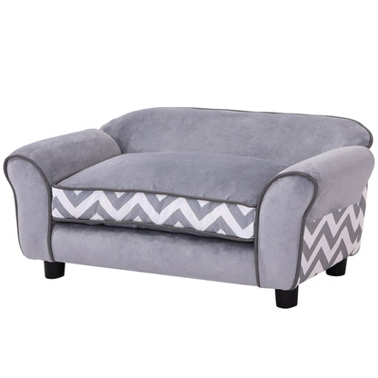 PawHut Dog Sofa Bed for XS-Sized Dogs, Cat Sofa with Soft Cushion, Pet Chair Lounge with Washable Cover, Removable Legs, Wooden Frame - Grey