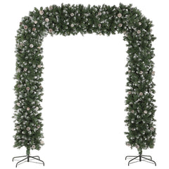 HOMCOM 8.2 ft Snow Frosted Christmas Tree Arch, Christmas Arch Doorway Decor with 2100 Tips and 96 Pinecones, Artificial Xmas Tree with Metal Stand for Indoor, Green