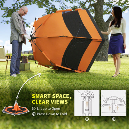 Outsunny Six Man Hexagon Camping Tent with Hang Hook and Carry Bag - Orange and Blue