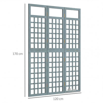 Outsunny 3-Panel Garden Privacy Screen, Freestanding Foldable Wooden Outdoor Divider/Trellis, Decorative Privacy Screen, Grey