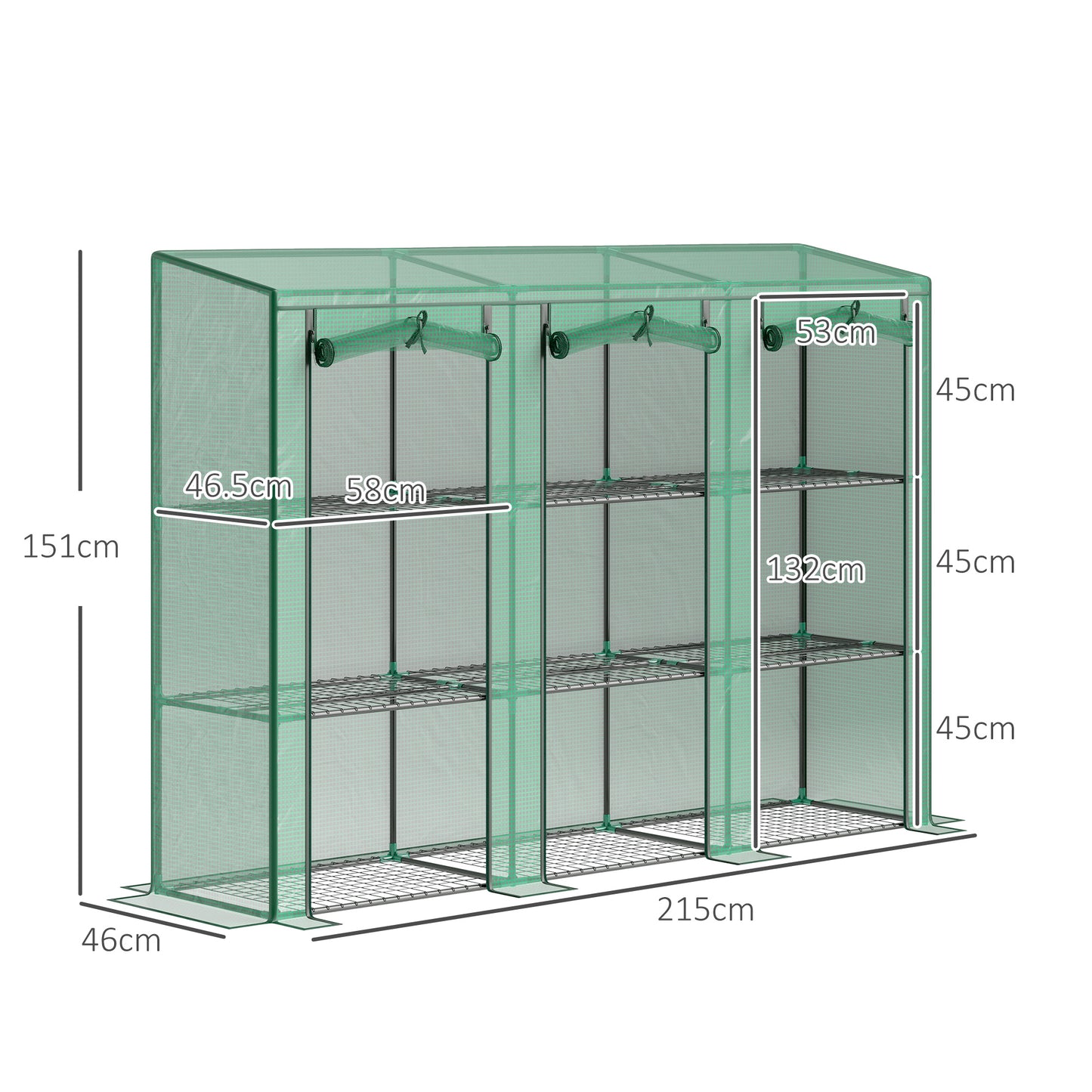 Outsunny 46 x 215 cm Nine-Shelf Greenhouse - Green