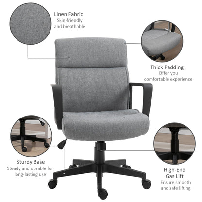 Vinsetto Linen Fabric Office Chair PC Task Chair w/ 360° Swivel Wheels & Ergonomic Line