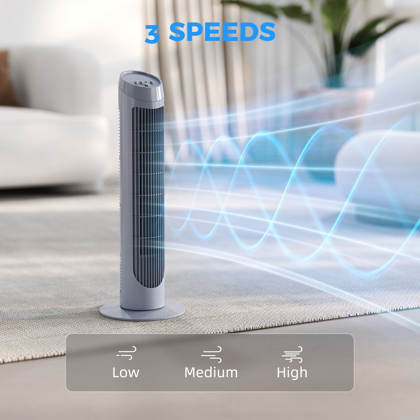 HOMCOM Tower Fan for Bedroom Cooling, 75cm Electric 70° Oscillating with 3 Speed Settings, Standing Floor Fan, Grey