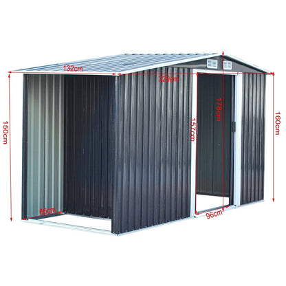 10.8 ft H Steel Garden Storage Bike Shed with Gable Roof Top Air Circulation Design