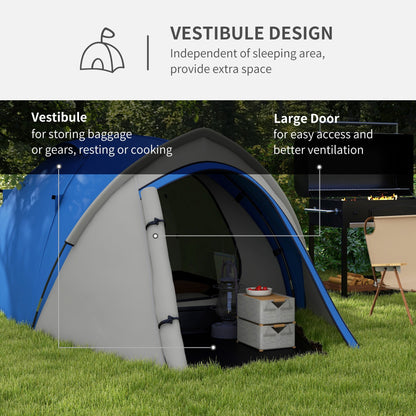 Outsunny Two-Man Dome Tent, with Front Vestibule - Blue/Grey