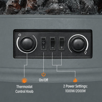 HOMCOM 1kW-2kW Vintage Electric Fireplace Heater - Grey