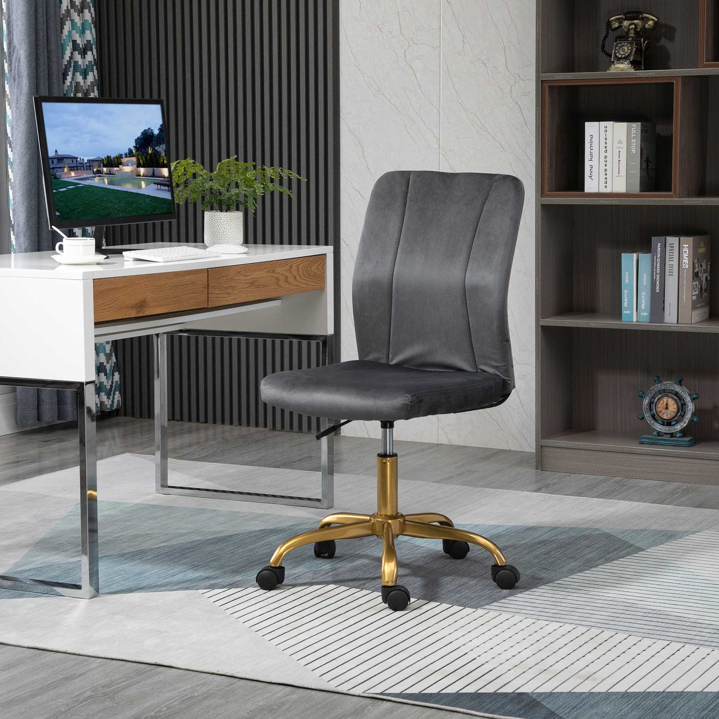 Vinsetto Velvet Cover Ergonomic Office Chair w/ 360° Swivel Wheels and Height Adjustable