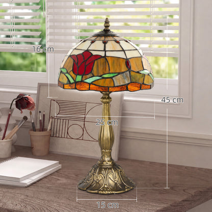 HOMCOM Tiffany Stained Glass Table Lamp, Handcrafted Artisan Lamp, Red, Ø25 x 45H cm, Zinc Alloy