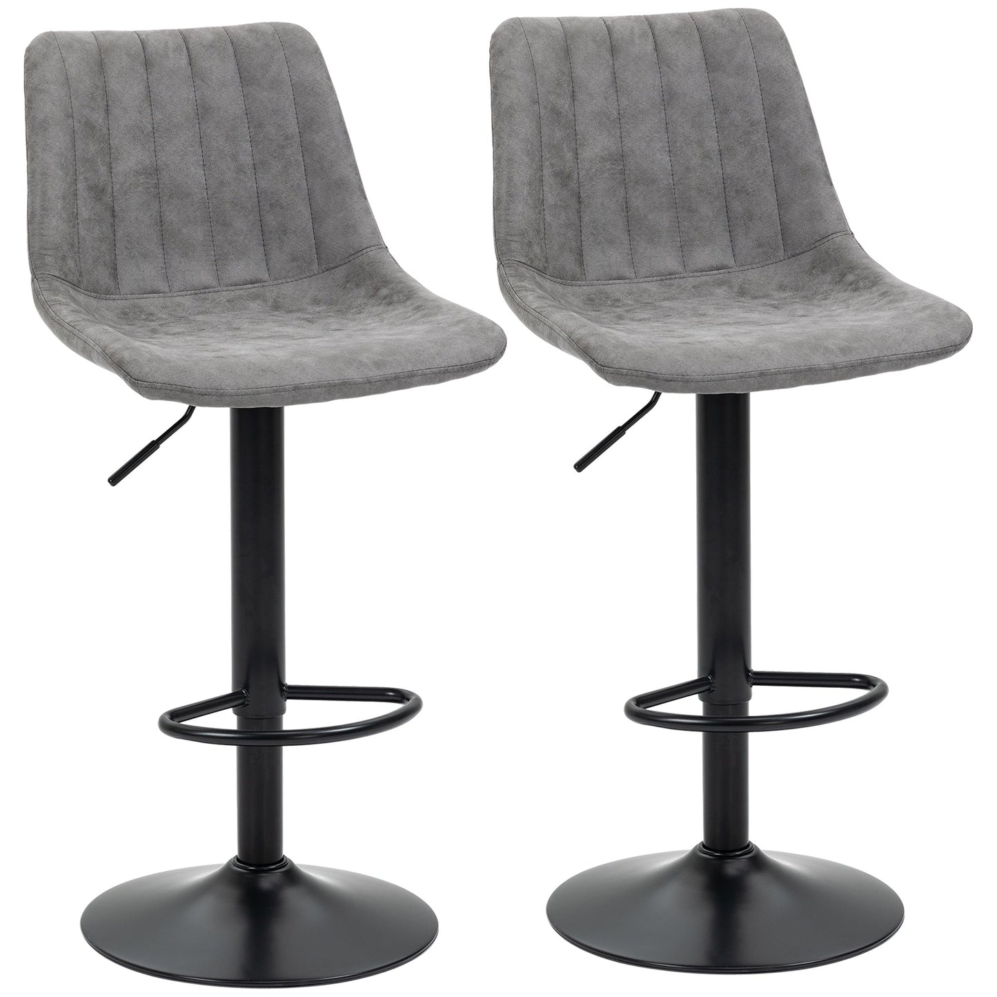 HOMCOM Set of 2 Leathaire Tub Bar Stools - Grey