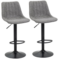 HOMCOM Set of 2 Leathaire Tub Bar Stools - Grey