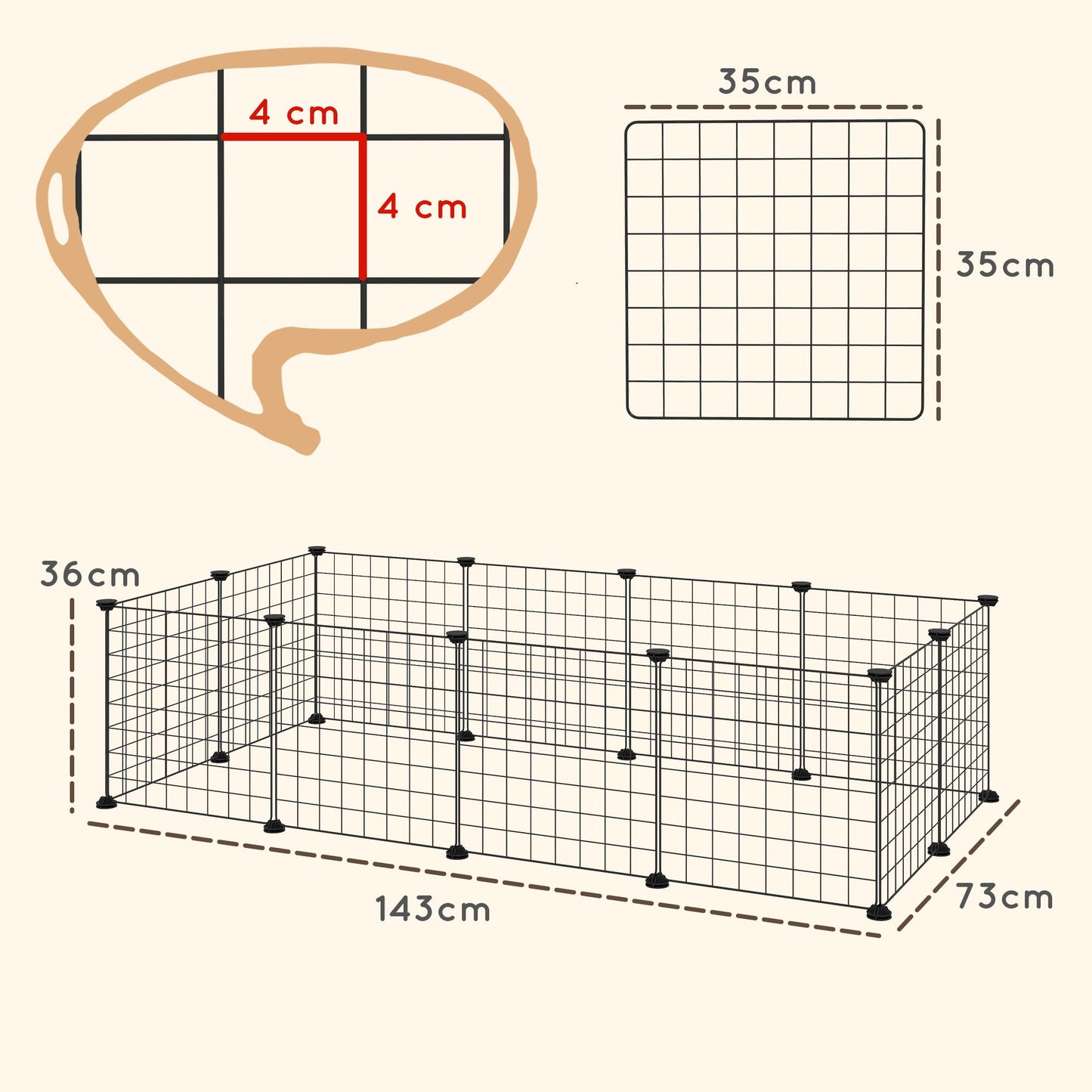 PawHut DIY Pet Playpen Metal Wire Fence 12 Panel Enclosure Indoor Outdoor Guinea Pig Bunny Small Animals Cage Black