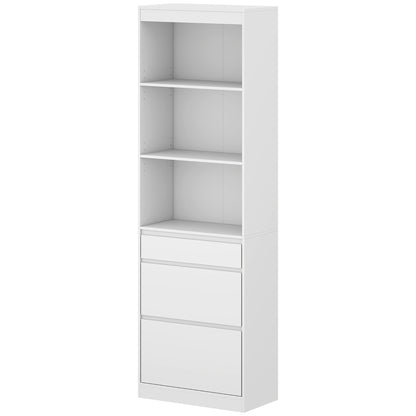 HOMCOM Bookcase with Drawers Adjustable Shelves Book Shelf for Study Living Room White