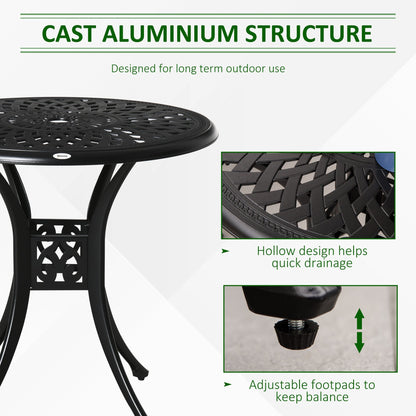 Outsunny 78 cm Round Garden Dining Table with Parasol Hole Antique Cast Aluminium Outdoor Table Only, Black