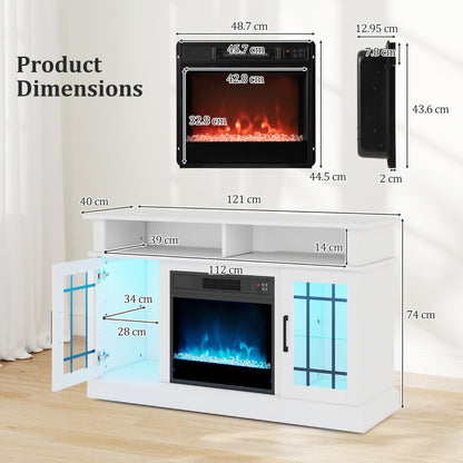 Electric Fireplace TV Stand with RGB LED Lights for TVs Up to 50 Inch-White