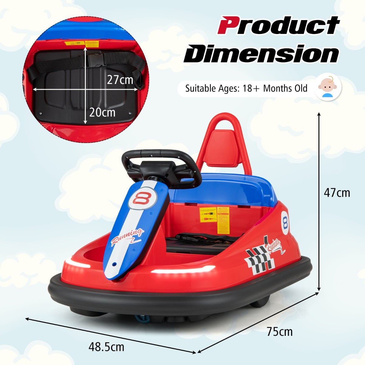 Electric kids Ride-on Bumper Car with 360° Spinning and Dual Motors-Red